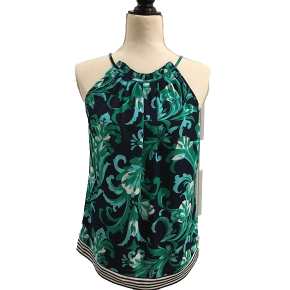 7th Ave NY & Co Navy & Green Halter top Sz XS